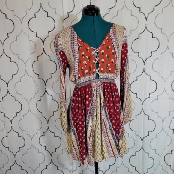 Anthropologie Patrons of Peace Long Sleeve Boho Dress Exposed Back - Size Small - Picture 1 of 8